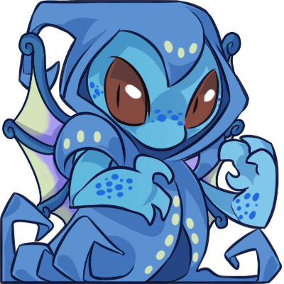 A faerie Jinso blue with brown eyes, wings, and light green spots.